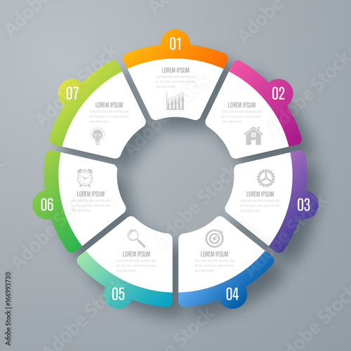 Infographics template 7 options with circle