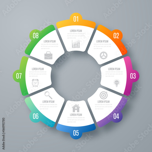 Infographics template 8 options with circle