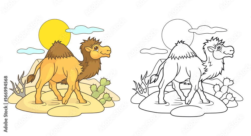Cartoon cute camel walking through the desert
Cartoon cute camel walking through the desert
