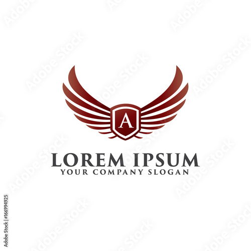 Letter A Shield Wings Logo. luxury design concept template