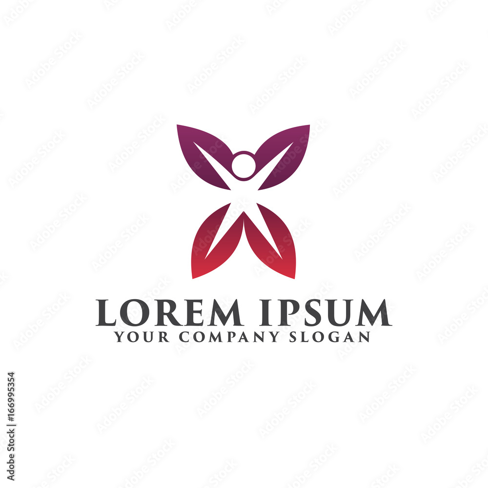 leaf people logo design concept template leaf people logo design concept template