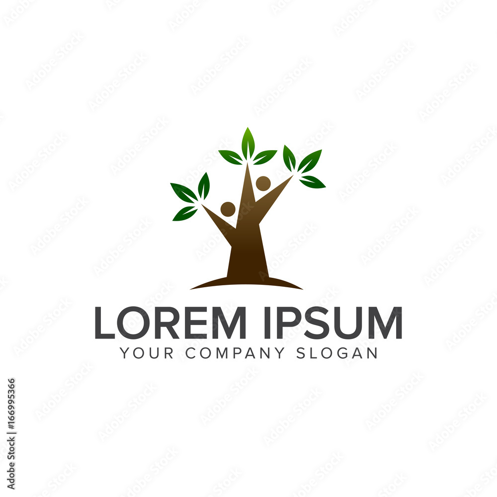 Obraz premium tree people logo design concept template