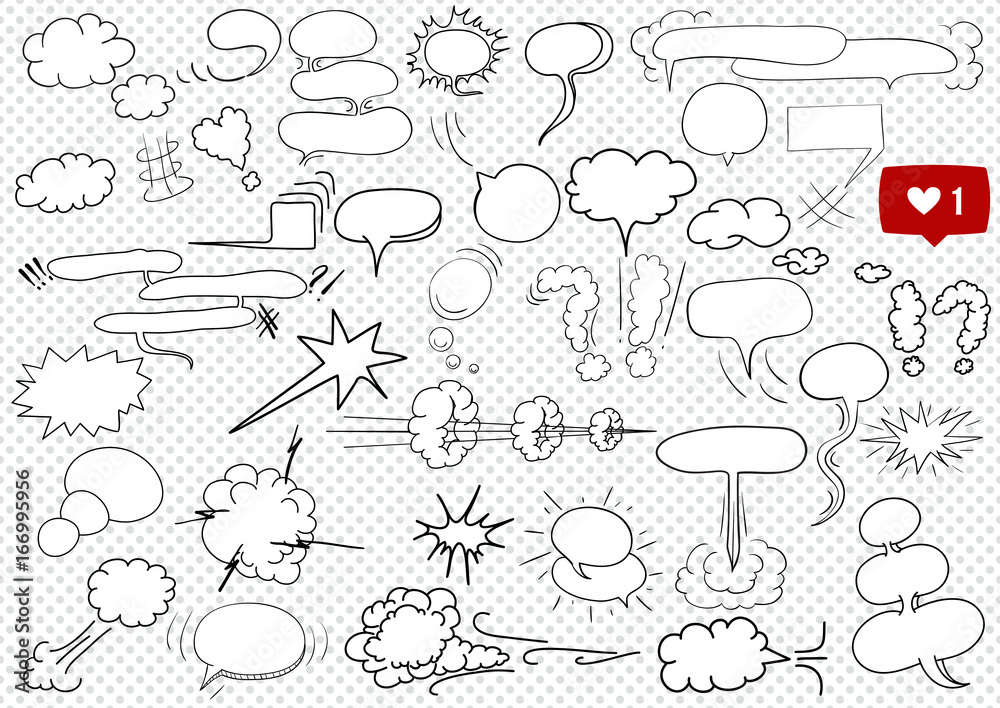 Comic  text clouds in pop art style, set, hand drawn, vector illustration