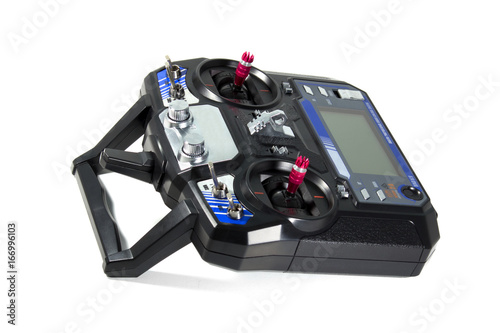 Wireless remote control for RC car, boat, bait boat, airplane, helicopter, drone isolated on white