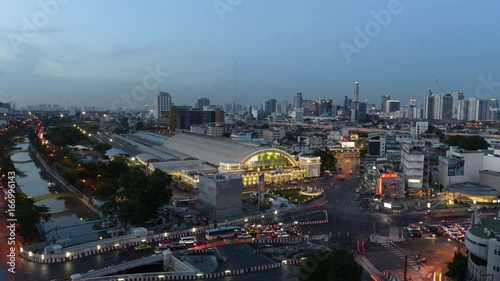 Timelapse Bangkok Railway Station (Hua Lamphong Railway Station) in Bangkok, Thailand. photo