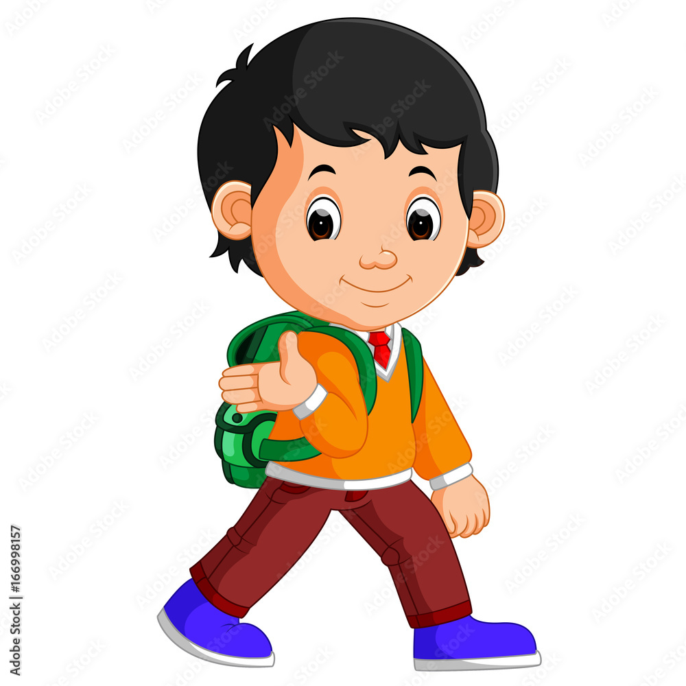 Cute boy on his way to school Cute boy on his way to school