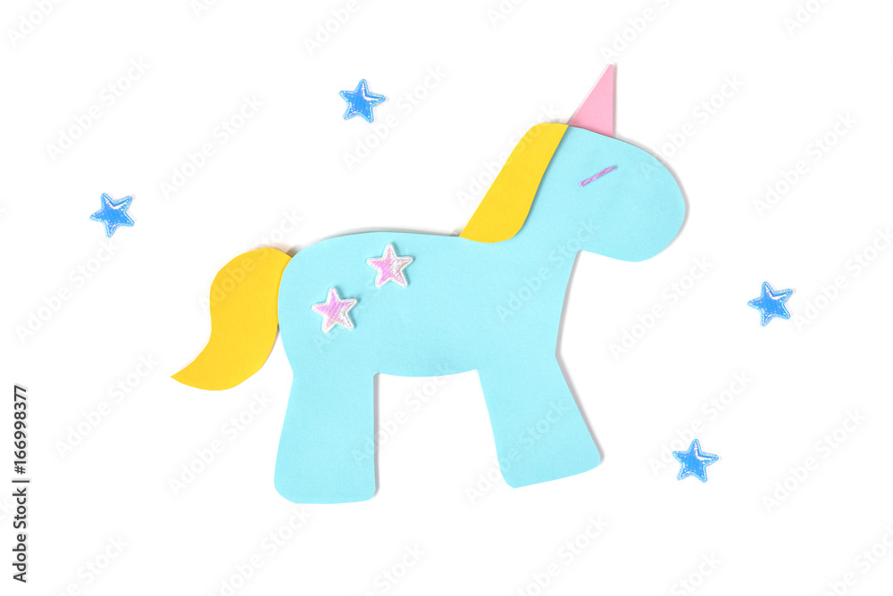 Fototapeta premium Unicorn paper cut on white background - isolated