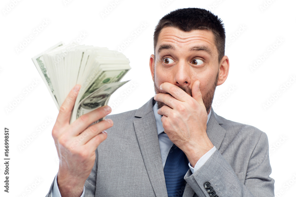 smiling businessman with american dollar money smiling businessman with american dollar money