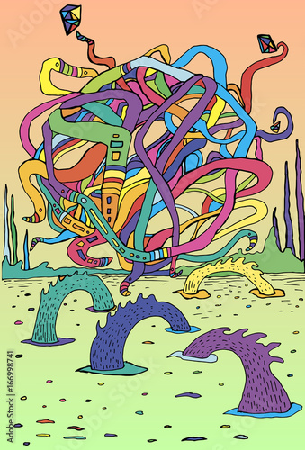 Multicolored, fantastic, alien,psychedelic landscape, isolated.