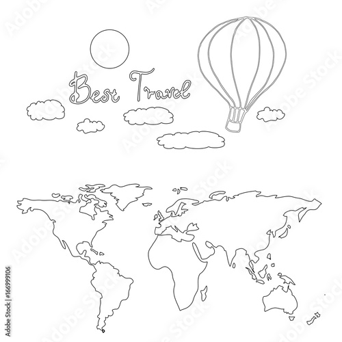 Black white border, best travel aerostat , isolated background.