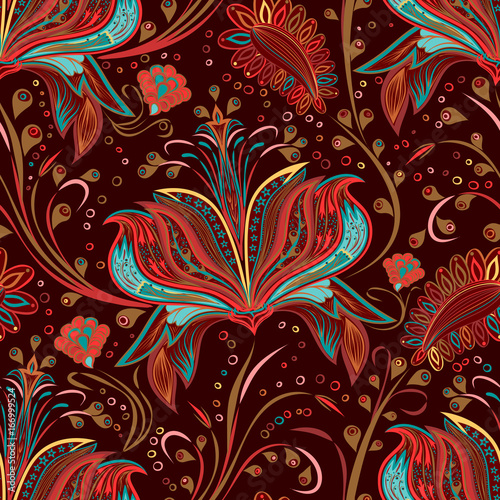 Paisley vintage floral motif ethnic seamless background.