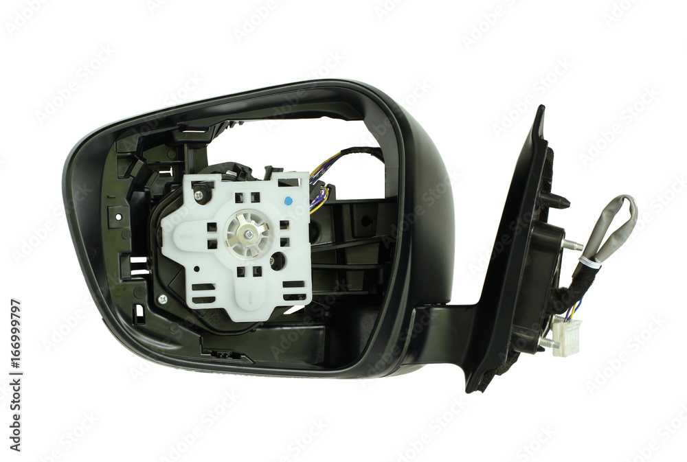 Fototapeta premium Rearview mirror disassembled, inside view isolated on white background
