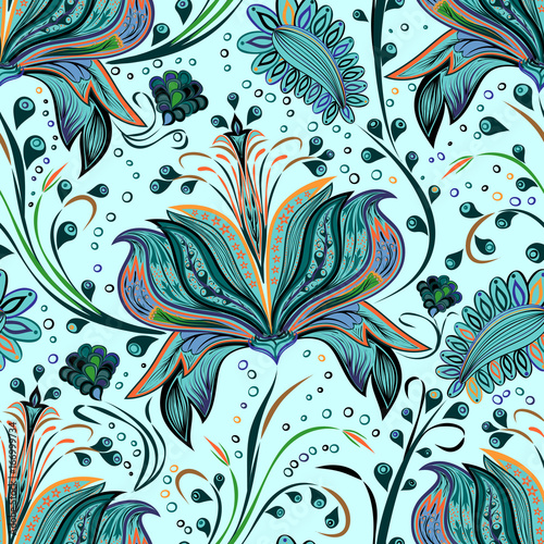 Paisley vintage floral motif ethnic seamless background.