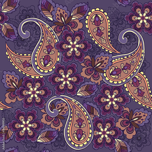 Oriental seamless paisley pattern on a blue background. Decorative ornament backdrop for fabric  textile  wrapping paper