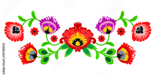 Folk embroidery ornament with flowers. Traditional authentic polish pattern decoration - wycinanka, Wzory Lowickie