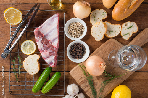 Wallpaper Mural Raw pork rib with ingredient on wooden table, Preparing  for cook. Torontodigital.ca