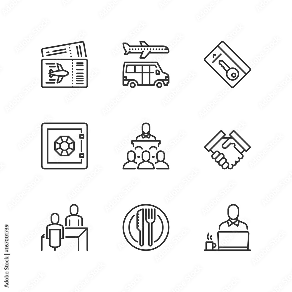 Outline icons. Business trip Outline icons. Business trip