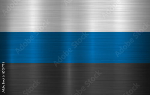 Metal flag of Estonia, EESTI with official proportions and colors, polished, brushed texture, chrome, silver, steel for backgrounds, wallpapers, design, web, print. Vector illustration.