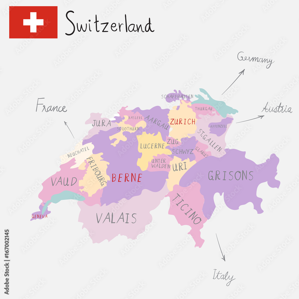 Hand drawing Switzerlamd maps with hand lettering.illustration. EPS 10.