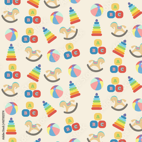 Colorful seamless pattern with different kind of toys