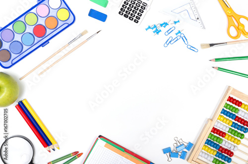 School supplies on white background