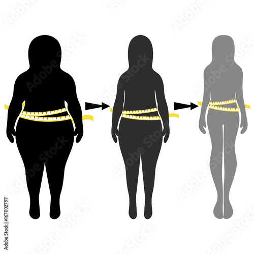 Silhouettes of women thick and thin. Vector illustration, hand drawn