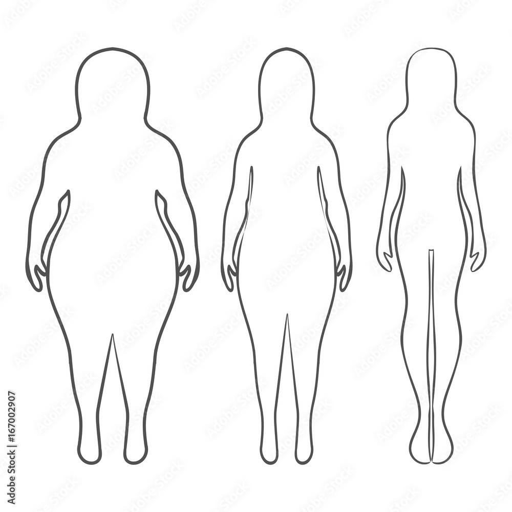 Silhouettes of women thick and thin. Vector illustration, hand drawn Silhouettes of women thick and thin. Vector illustration, hand drawn