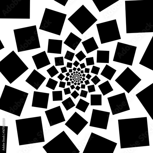 Background, pattern, black and white spiral pattern. Round centered Halftone illustration. Square, symbol photo