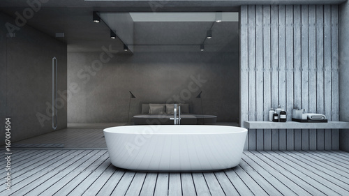 Bathroom design Minimalist & Loft in House wall concrete/floor wood -3D render