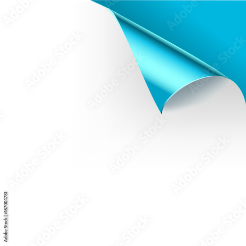 Paper curled glossy page corners folds. Vector illustration template for poster blue color
