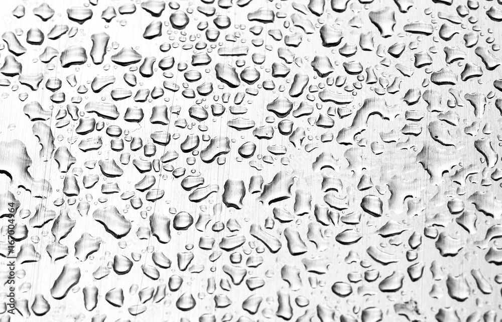 Raindrops on metal surface