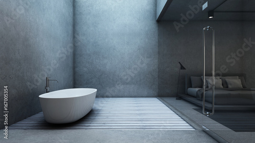 Bathroom design Minimalist & Loft in House wall concrete/floor wood -3D render