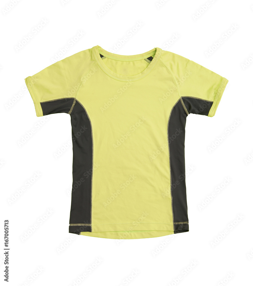 yellow and gray hiking sports T-Shirt, isolated on white background