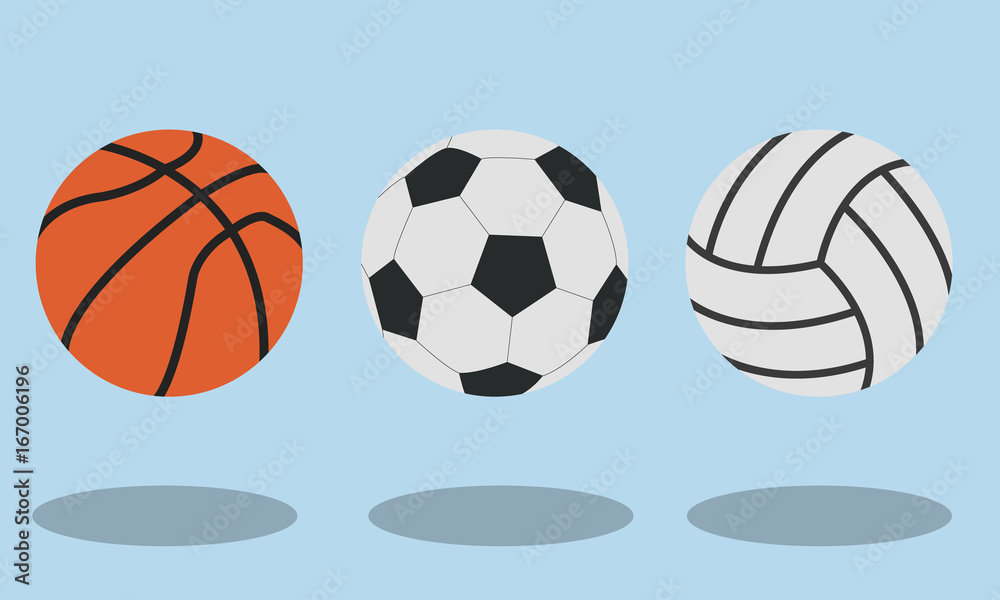 Sport balls on blue background. Vector illustration. Basketball, Soccer, Football, Voleyball
