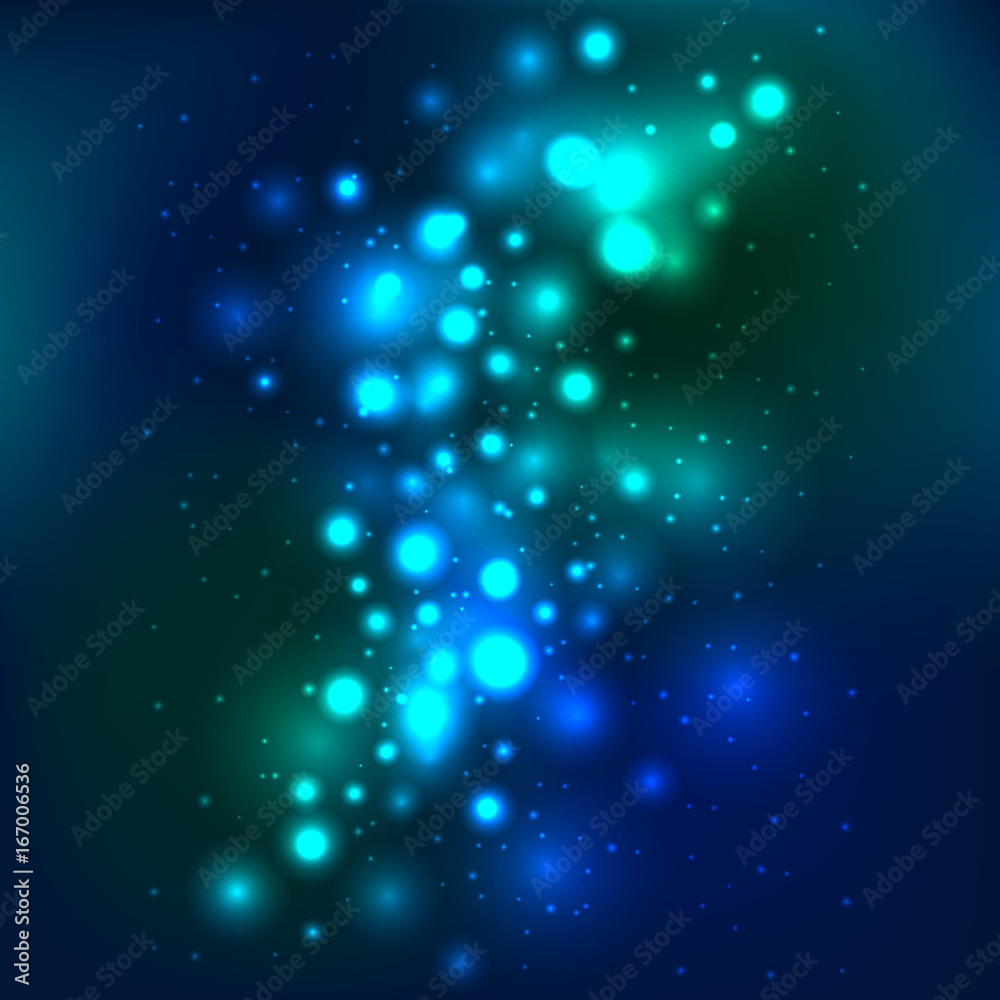 Abstract vector background with space and stardust. Beautiful neon background with glowing lights, postcard, invitation, poster, picture, card