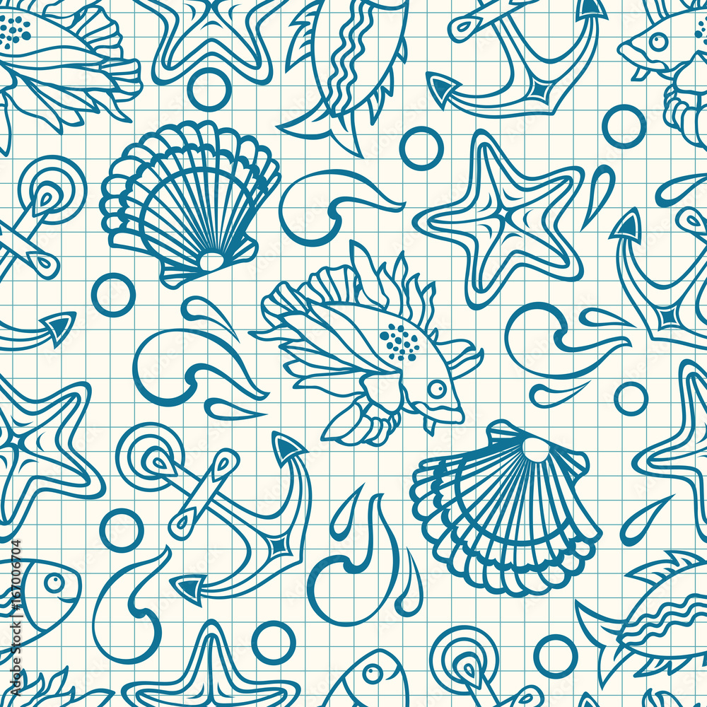 Seamless pattern. Marine ornament. Seamless pattern. Marine ornament.