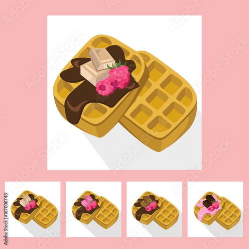 Waffles chocolate syrop desserts delicious vector illustration flavour