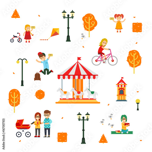 People in the park vector flat infographic elements isolated on white background