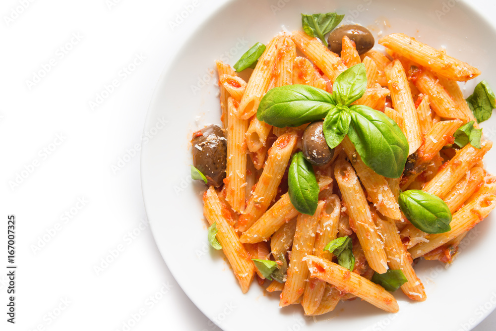 Pasta con pomodoro,basilico,olive e formaggio, Italian Pasta Pasta con pomodoro,basilico,olive e formaggio, Italian Pasta