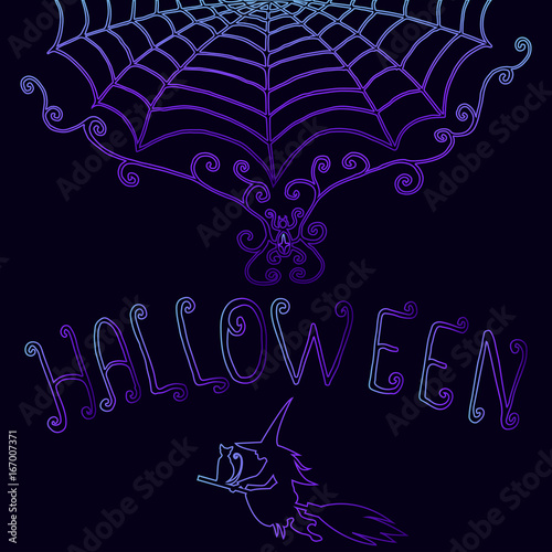 Background halloween,decorative,cobweb, witch cat broom,text, pu