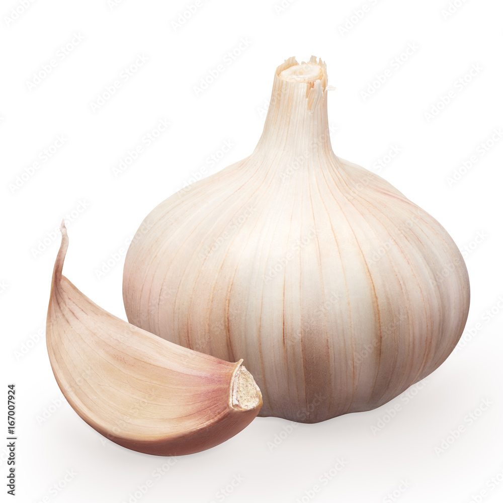 Whole fresh garlic with clove isolated on white