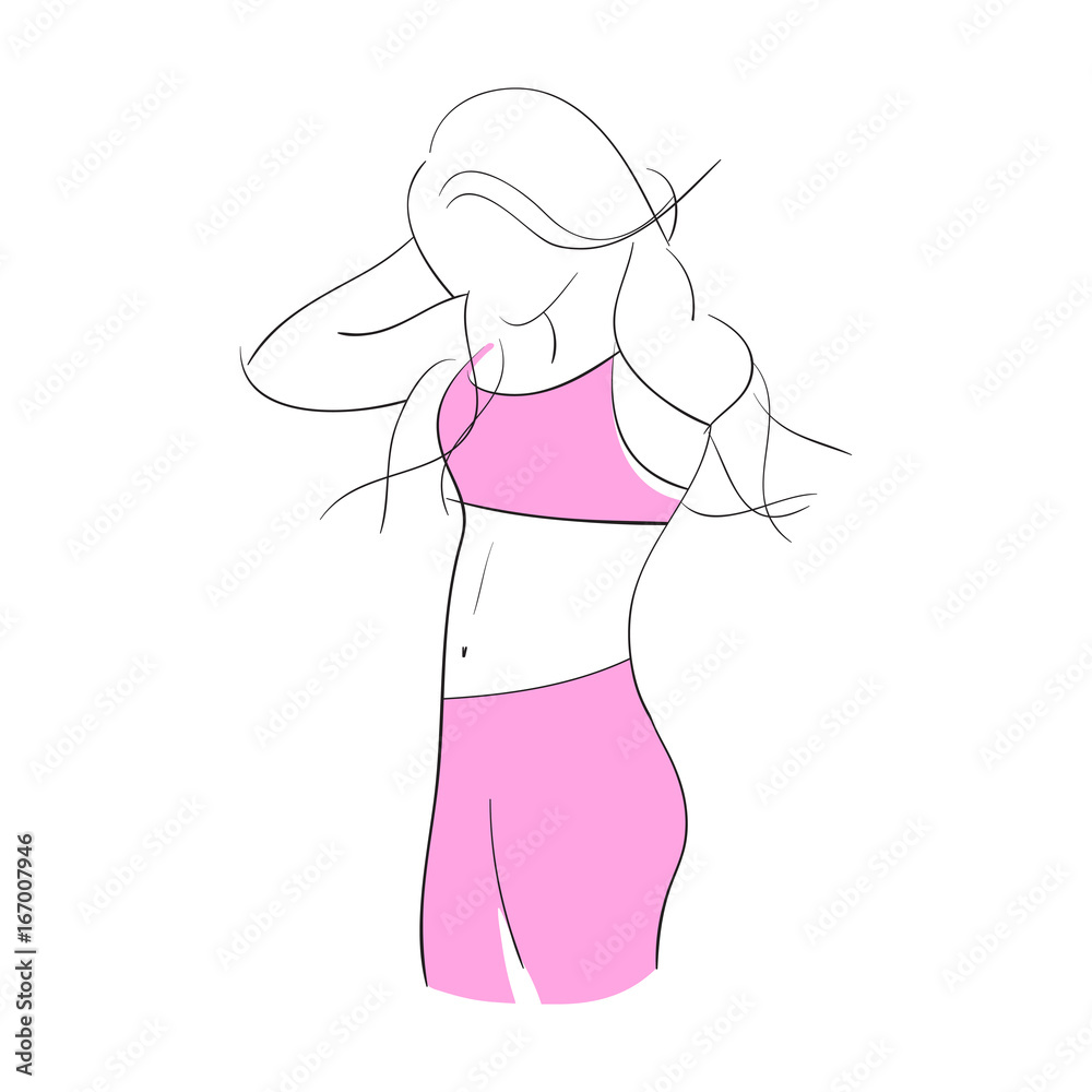 Hand drawn vector. Concept slimming symbol weight loss. Silhouette of sport girl with slender figure Hand drawn vector. Concept slimming symbol weight loss. Silhouette of sport girl with slender figure