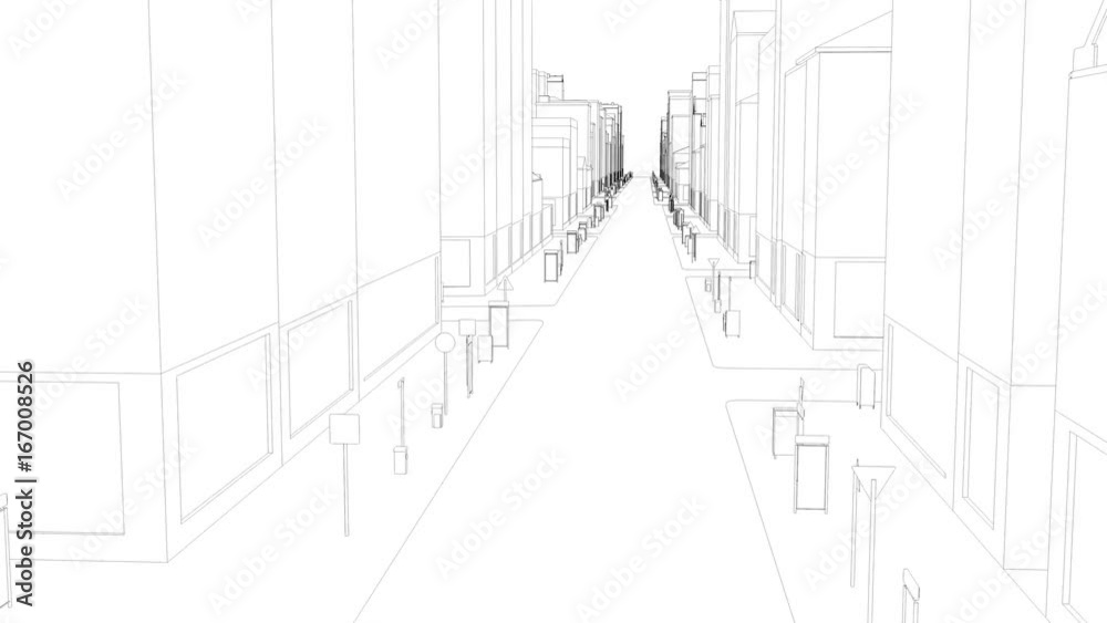 Wireframe city build 3D render. Wireframe city build 3D render.