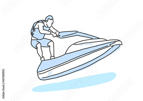 Jet ski. line drawing. hand drawn. vector illustration.