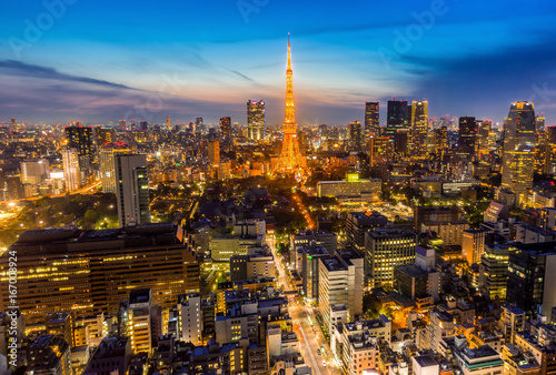 Tokyo skyline with tokyo tower during dusk time,Japan. © basiczto