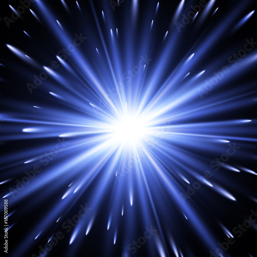 Glow light effect. Star burst with sparkles. Blue vector explosion
