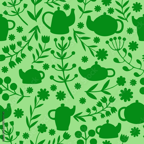 Cute tea set. Monochrome Vector seamless pattern.