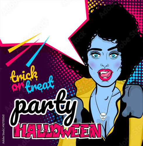 Pop art Halloween vampire sexy woman
