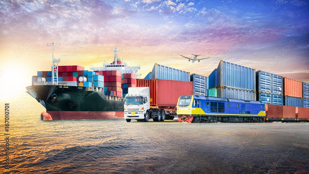 Fotografia Logistics import export background and container cargo transport  concept