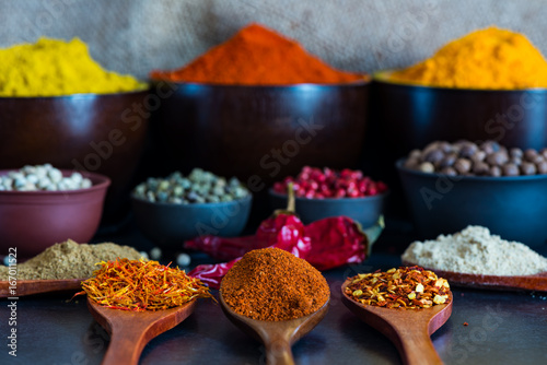 Fragrant Indian spices on the table